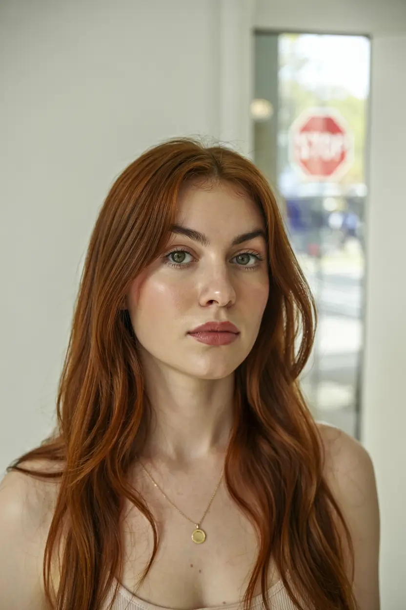 Fall Hair Colors for Warm Skin Tones Burnt Cinnamon Auburn with Curtain Bangs