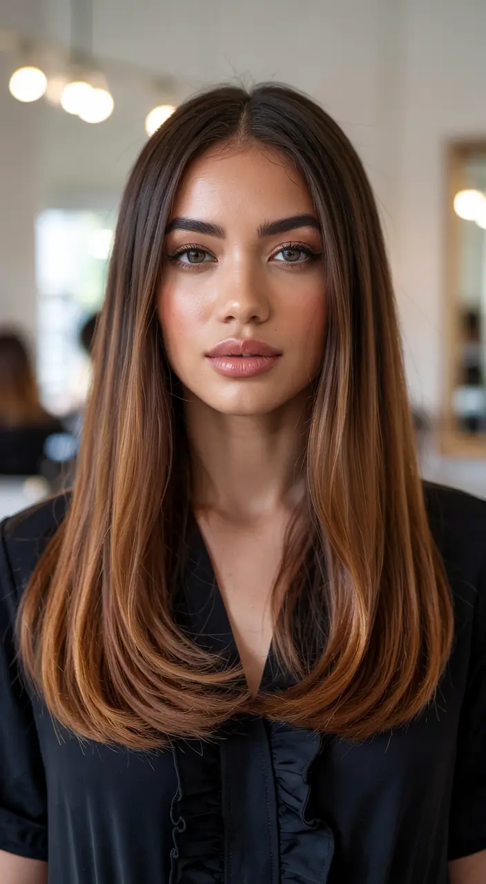 Fall Hair Colors for Warm Skin Tones Chestnut Gloss Straight and Sleek
