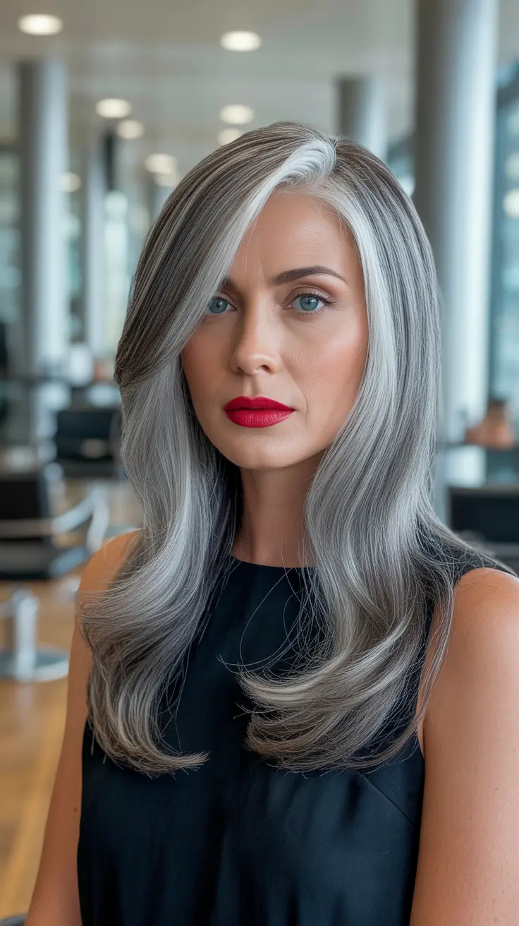 Fall Oval Face Haircuts Icy Cool Silver Layers