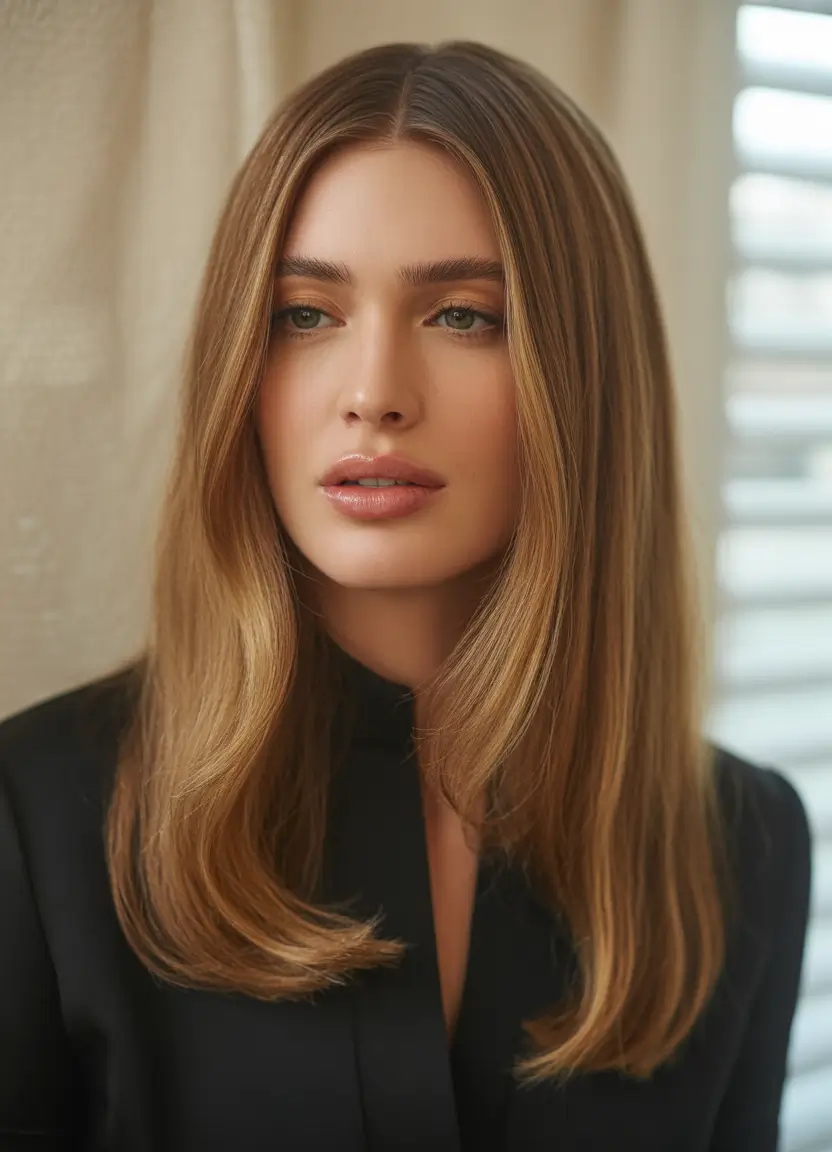 Fall Oval Face Haircuts Polished Straight with Buttery Lowlights