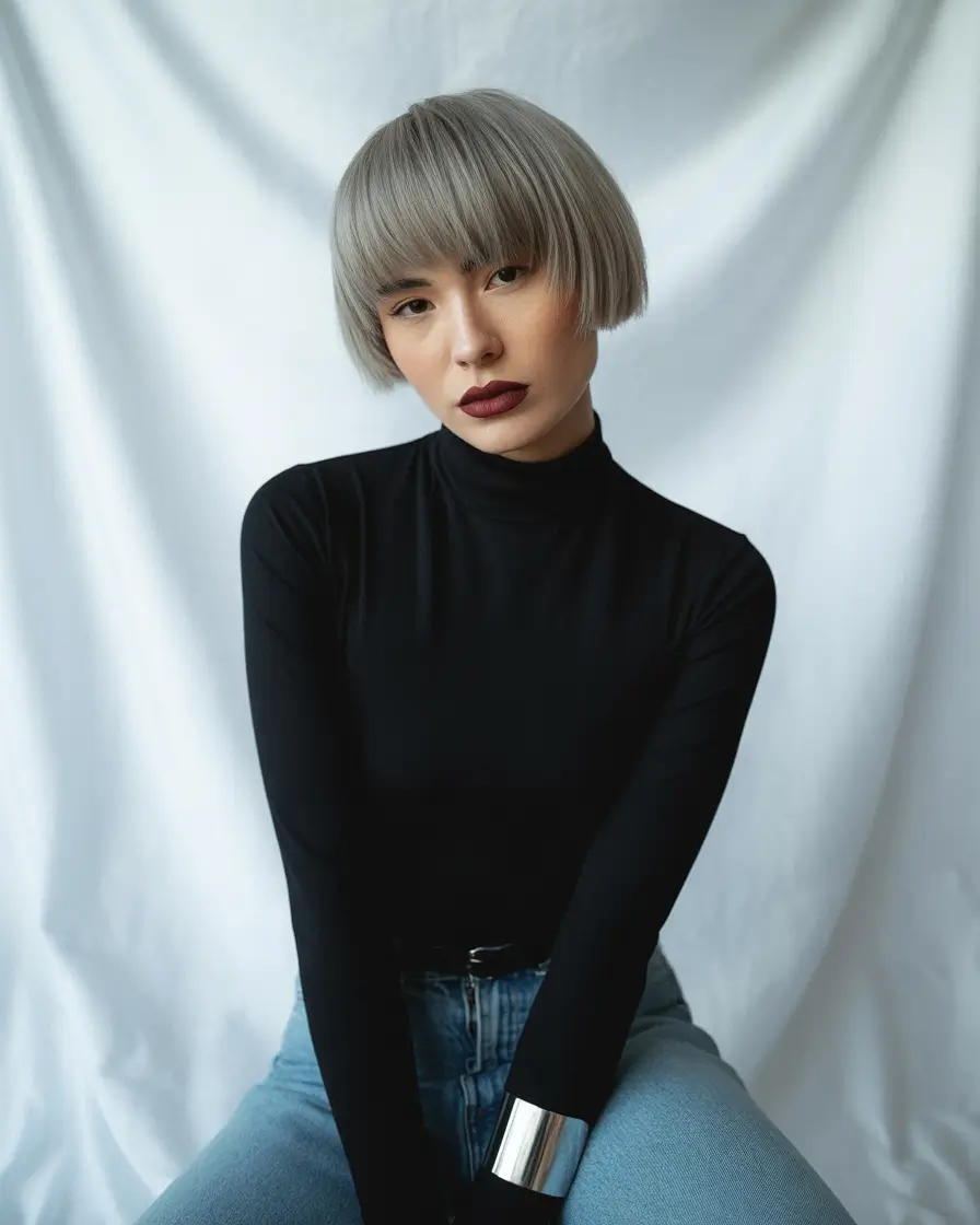 Fall Oval Face Haircuts Steel Bob with Blunt Bangs