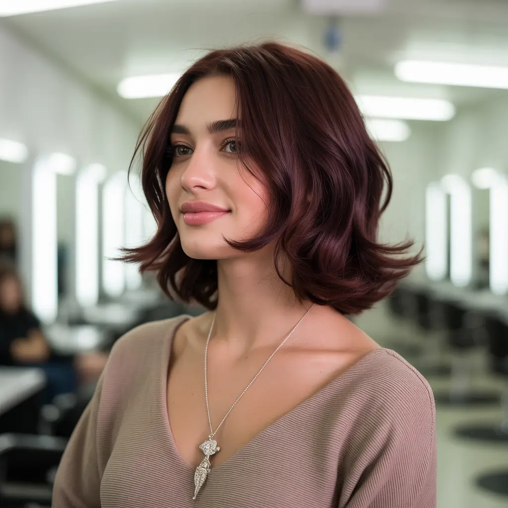 Fall Oval Face Haircuts Chin-Length Bounce with Berry Gloss