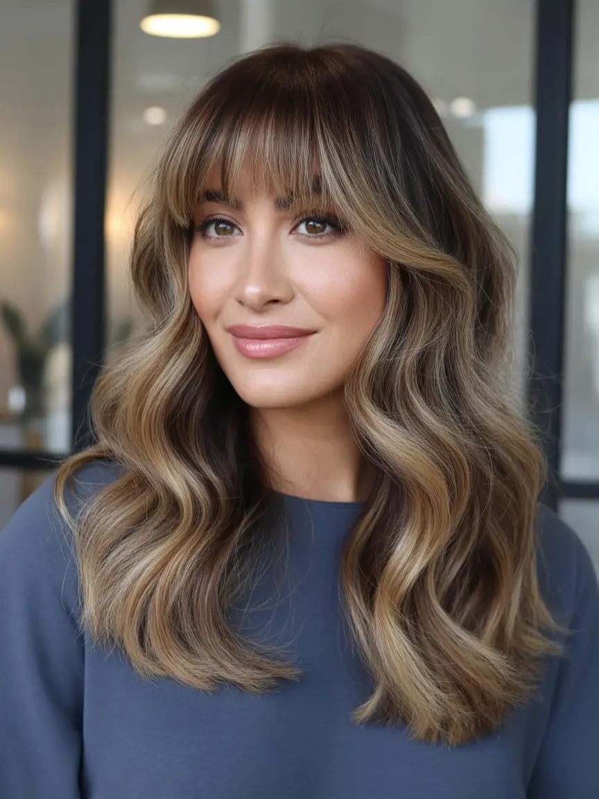 Fall Oval Face Haircuts Full Fringe with Golden Lowlights