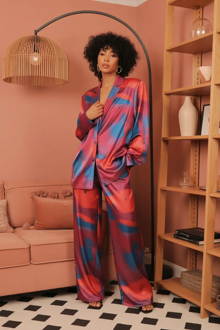 october wedding guest outfits Painted Silk Power Suit