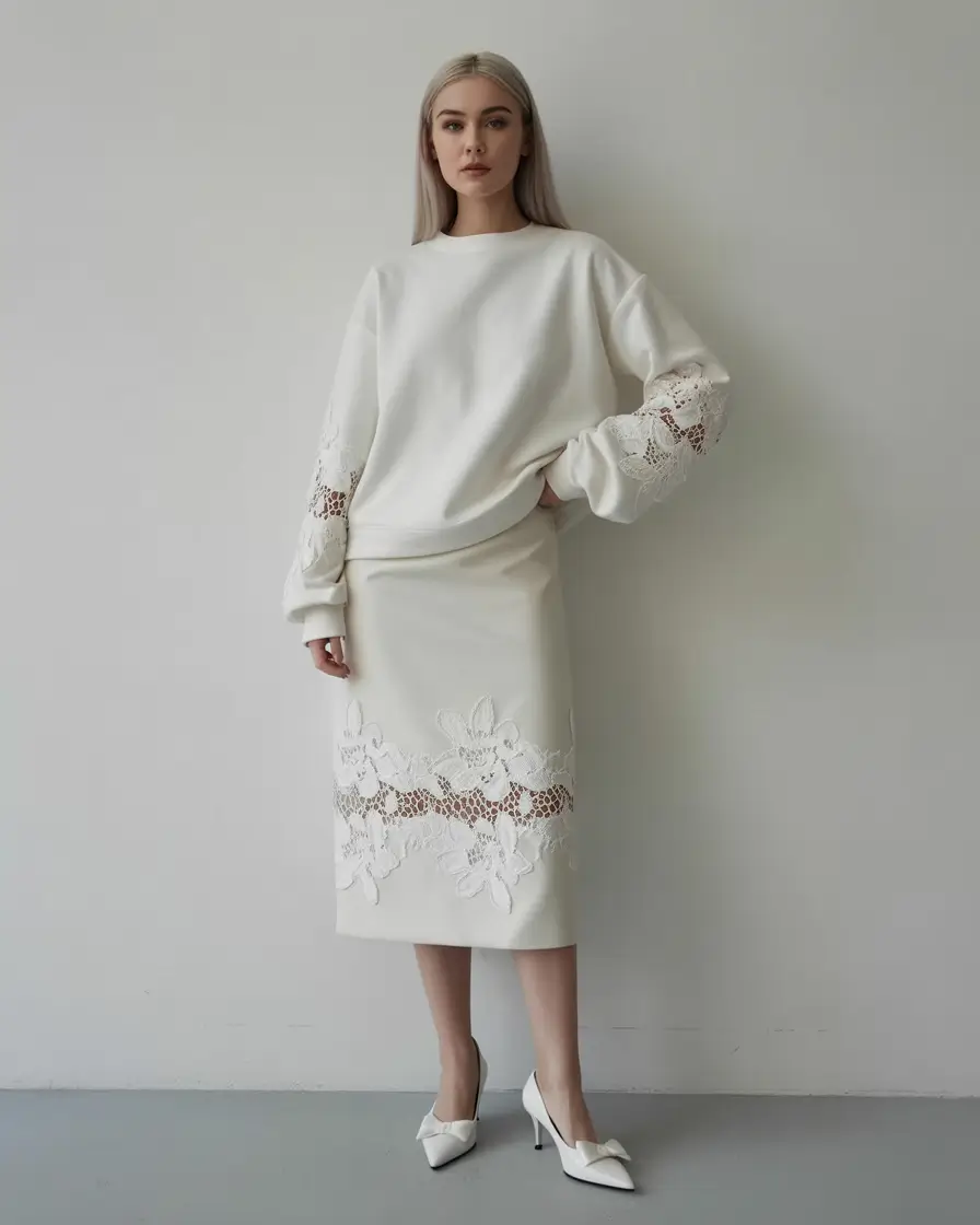 october wedding guest outfits Cozy Luxe Meets Lace Detail