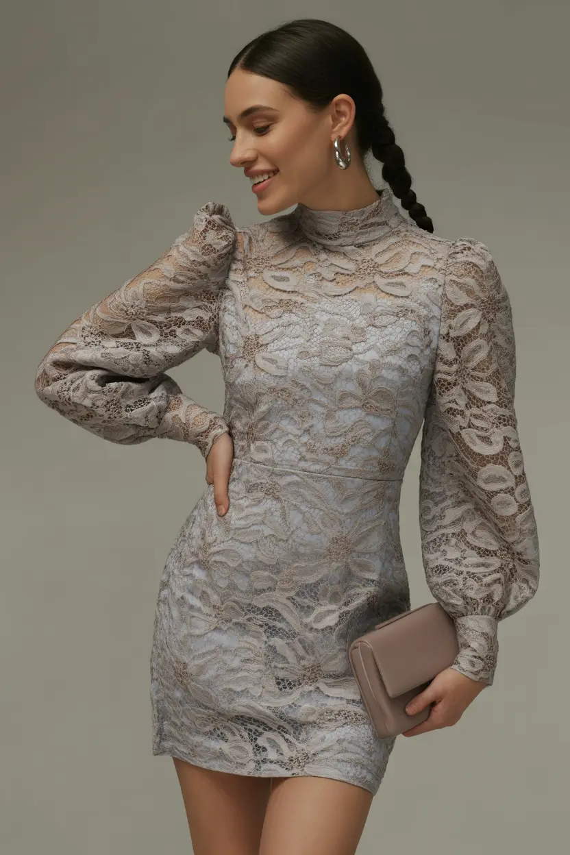 october wedding guest outfits Lavender Lace Mini With Drama Sleeves