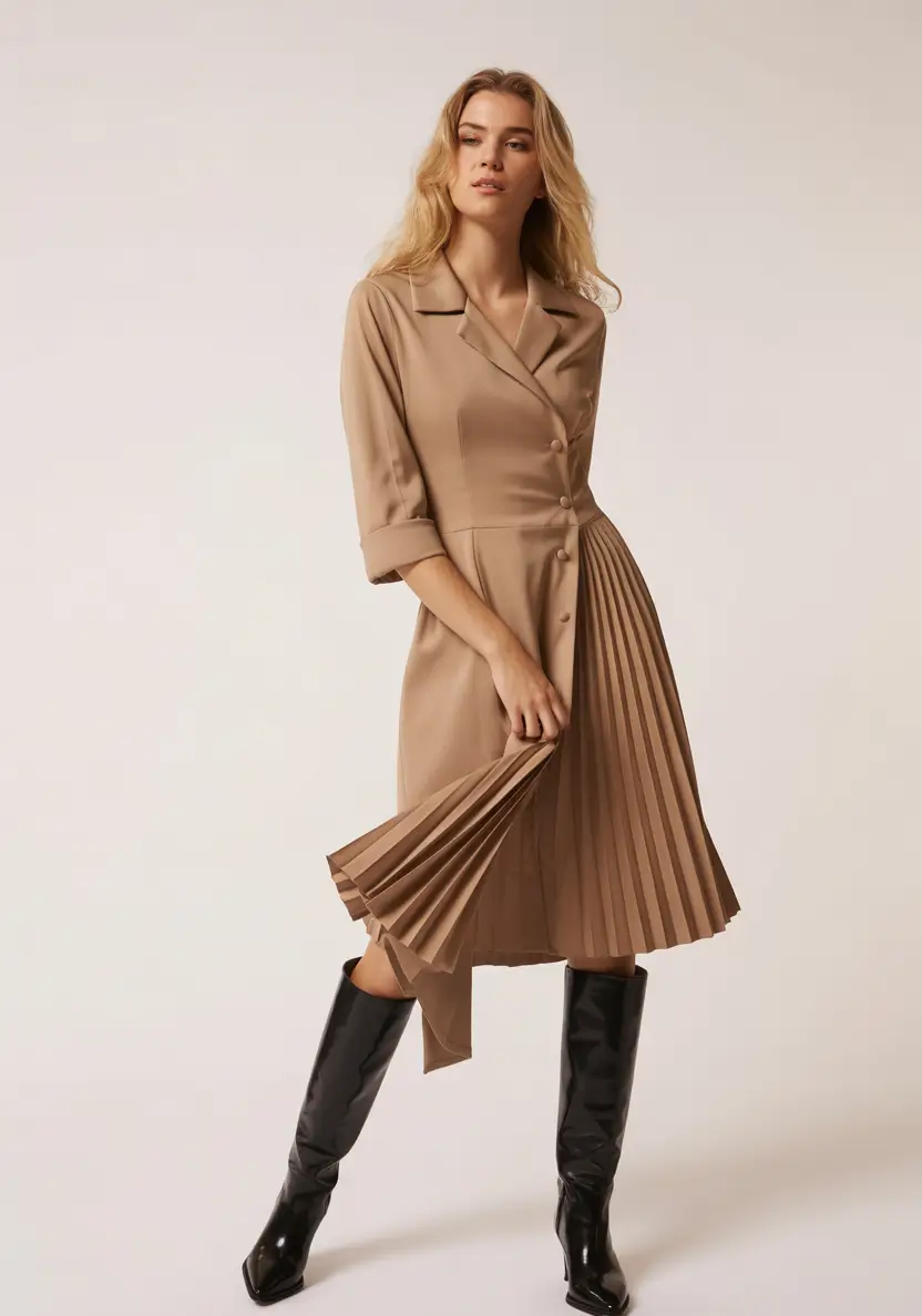 october wedding guest outfits Boot-Ready Pleats and Power