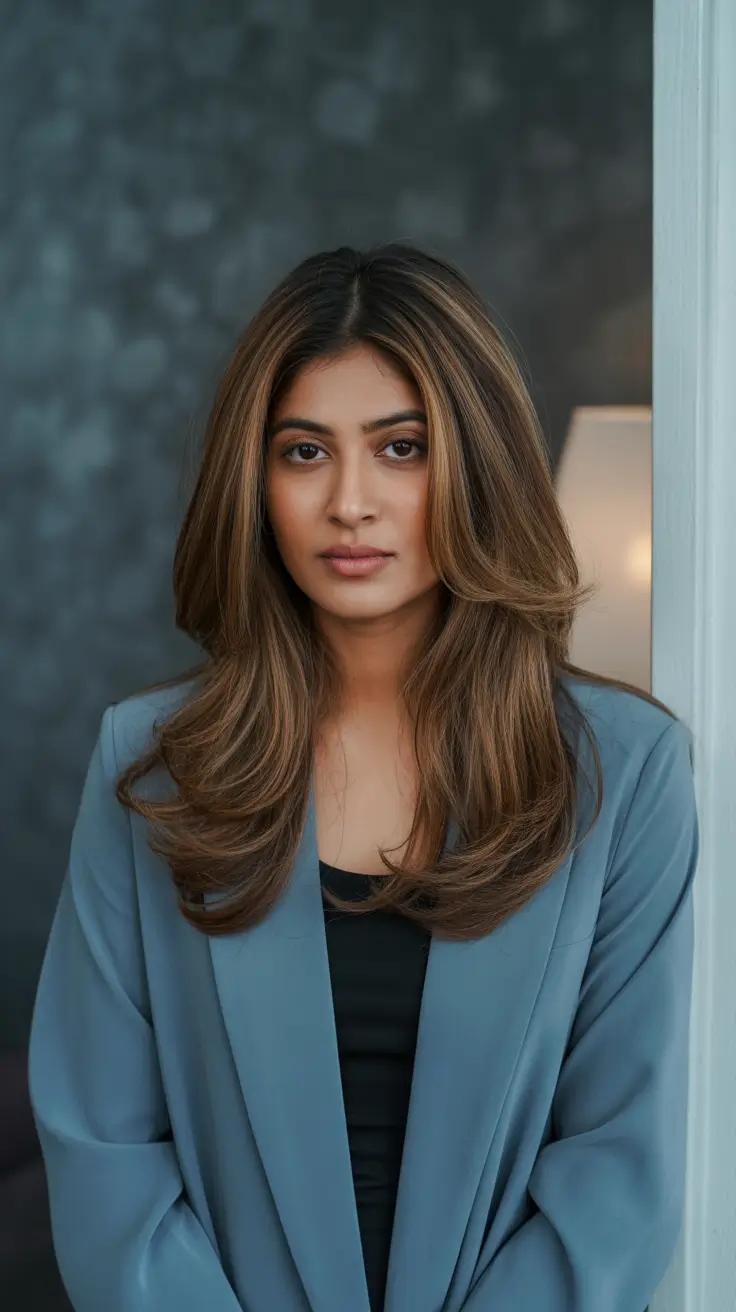 hair color for brown skin Layered Honey Mocha with Feathered Ends