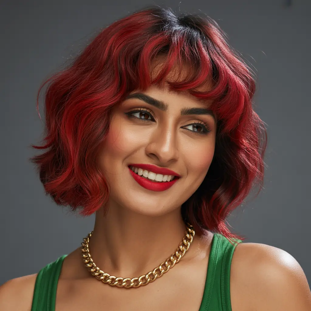 hair color for brown skin Cherry Cola Red with Playful Texture