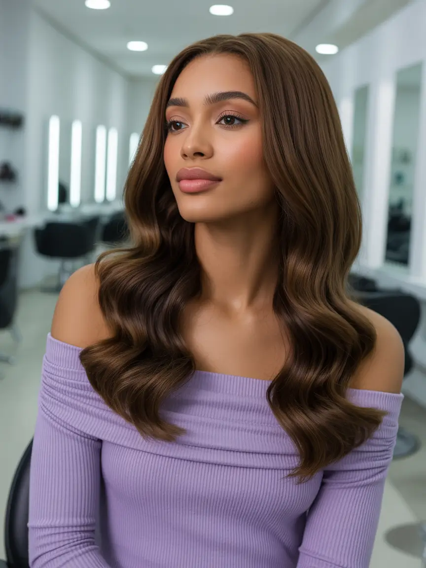 hair color for brown skin+Rich Cinnamon Waves on a Center Part