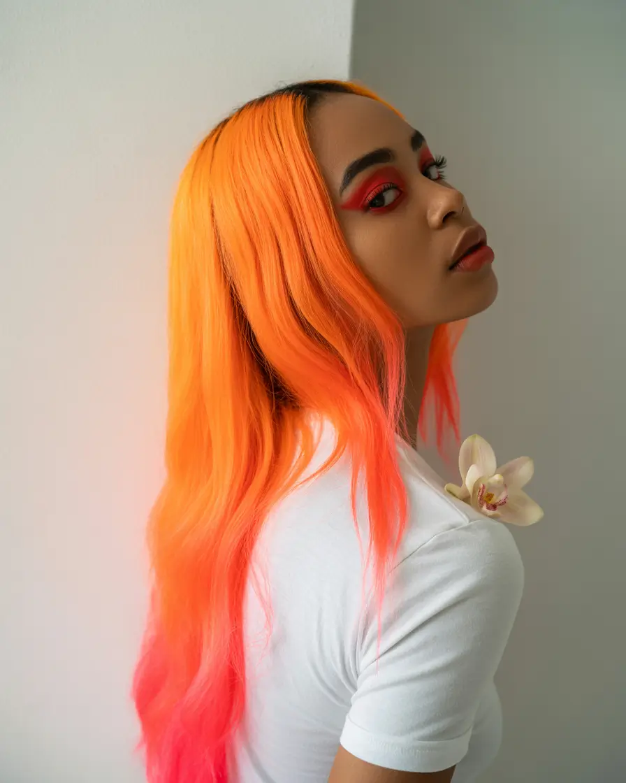 hair color for brown skin+Neon Lava Balayage with Orchid Tones