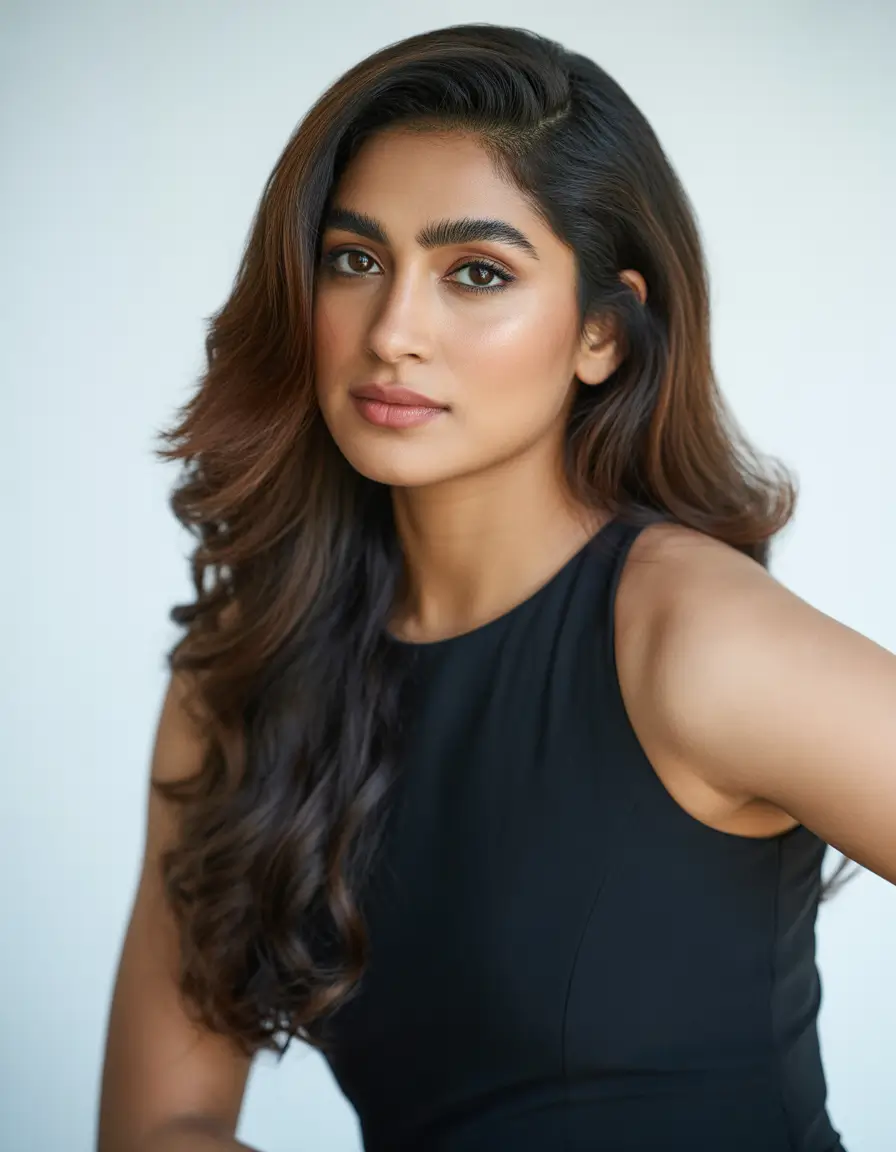 hair color for brown skin Glistening Auburn Waves on Side-Swept Layers