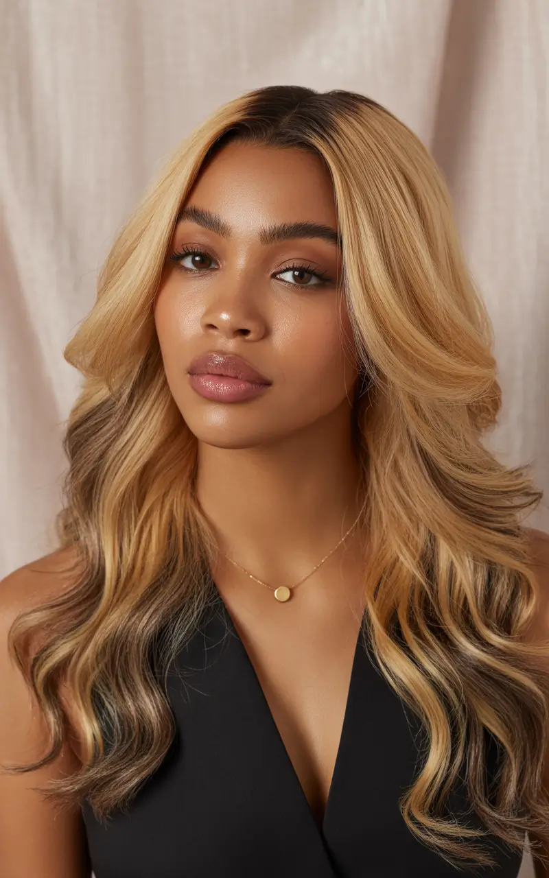hair color for brown skin Golden Blonde Luxe with Soft Lowlights