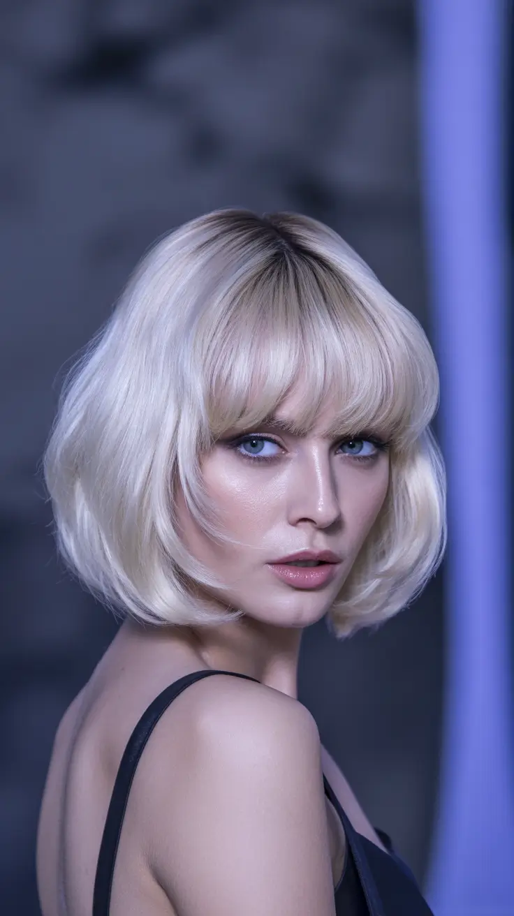Fall short haircut Soft Vanilla Bob with Heavy Bangs