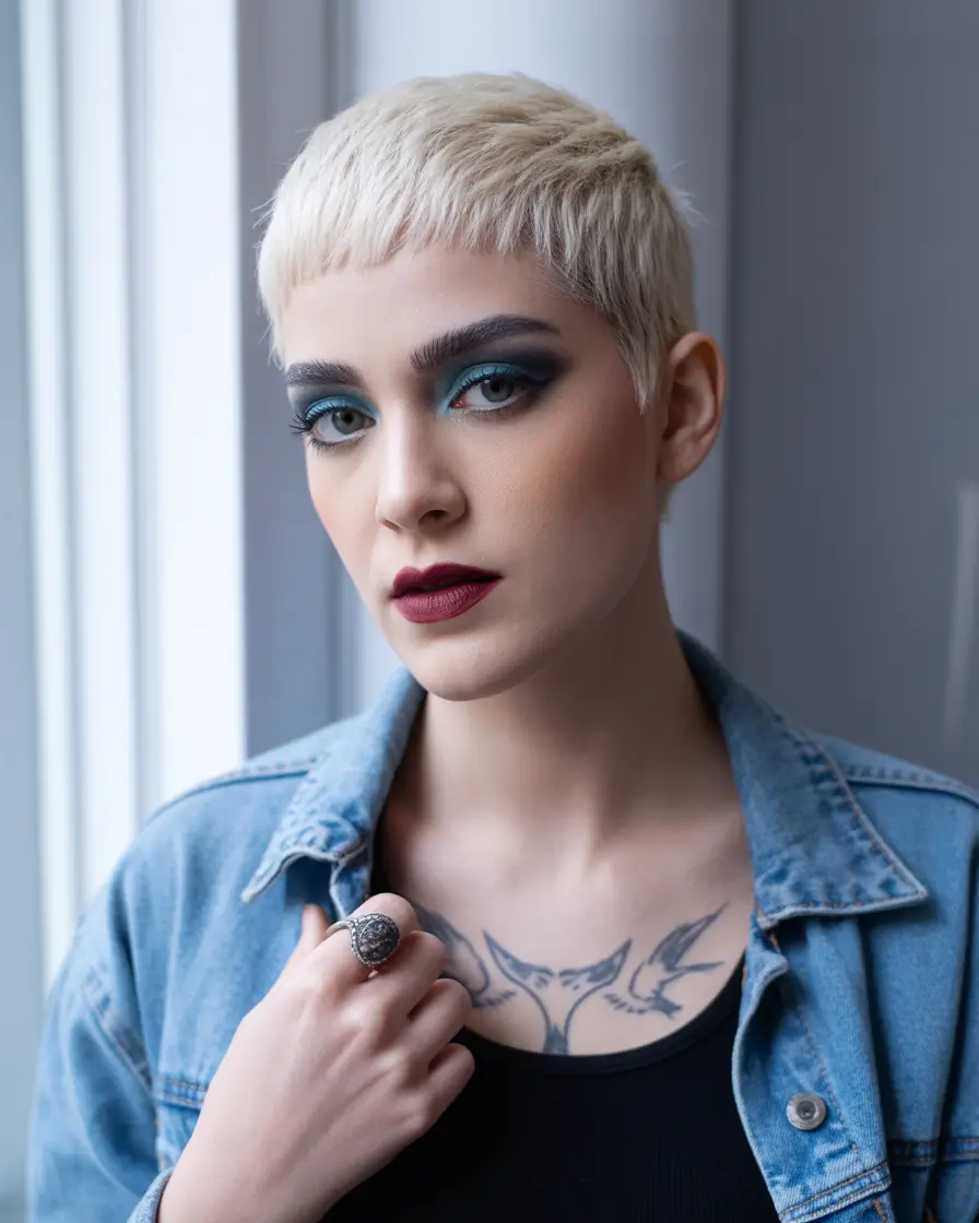 Fall short haircut Textured Platinum Buzz Cut