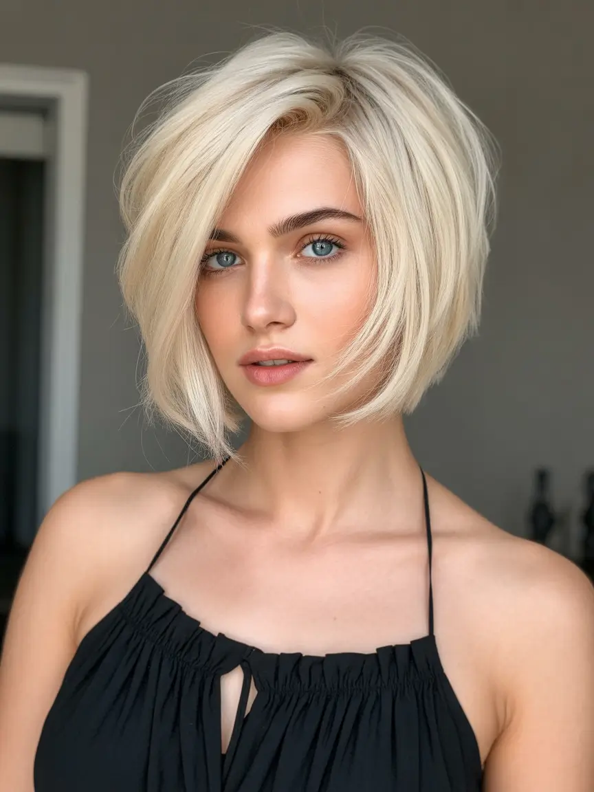 Fall-short-haircut-Platinum-Layered-Bob-with-Feathered-Volume