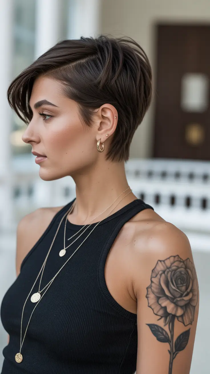 Fall short haircut Textured Pixie with Side-Swept Bangs