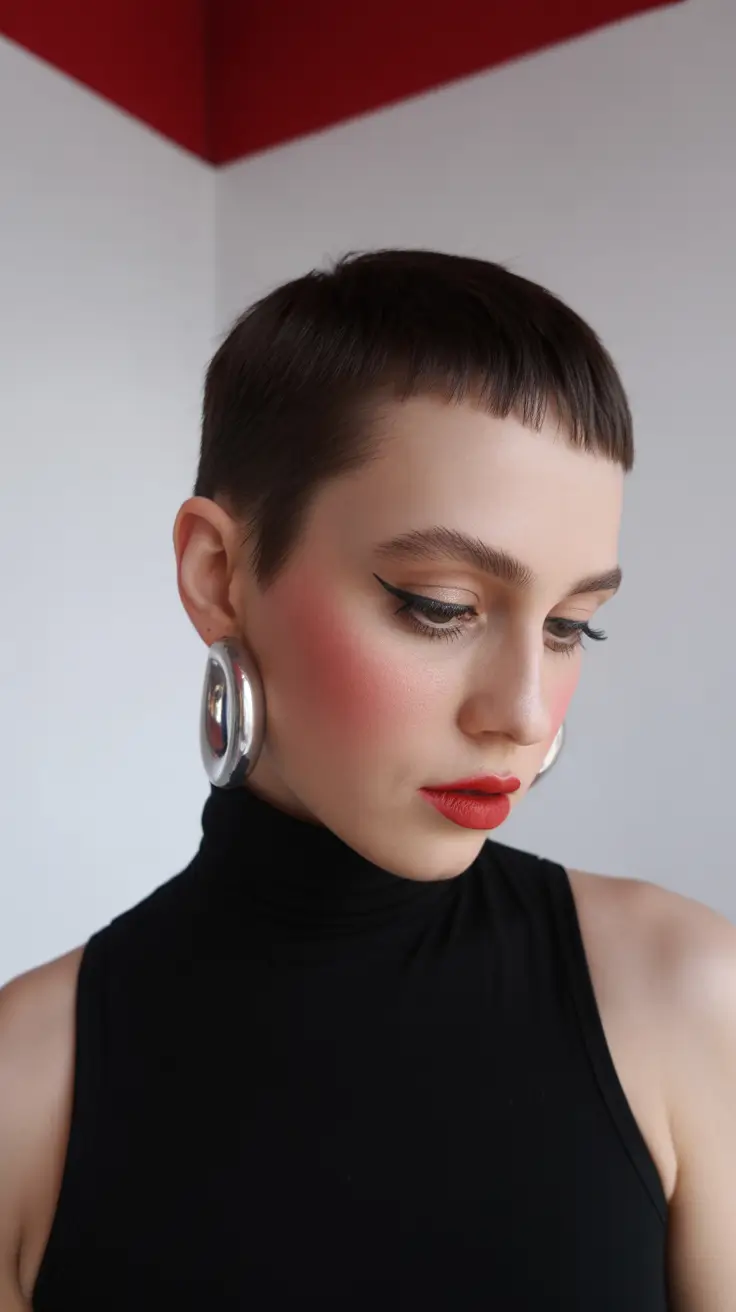 Fall short haircut Ultra-Cropped Buzz with Baby Bangs