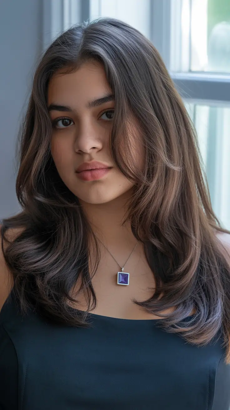 Fall Haircuts for Chubby Faces Layered Brunette with Effortless Volume
