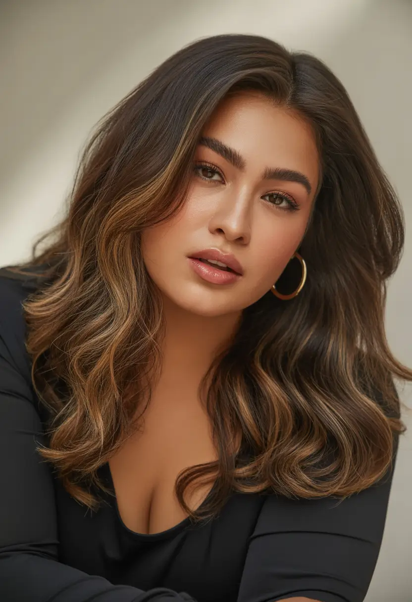 Fall Haircuts for Chubby Faces Warm Brunette Waves with Bold Energy