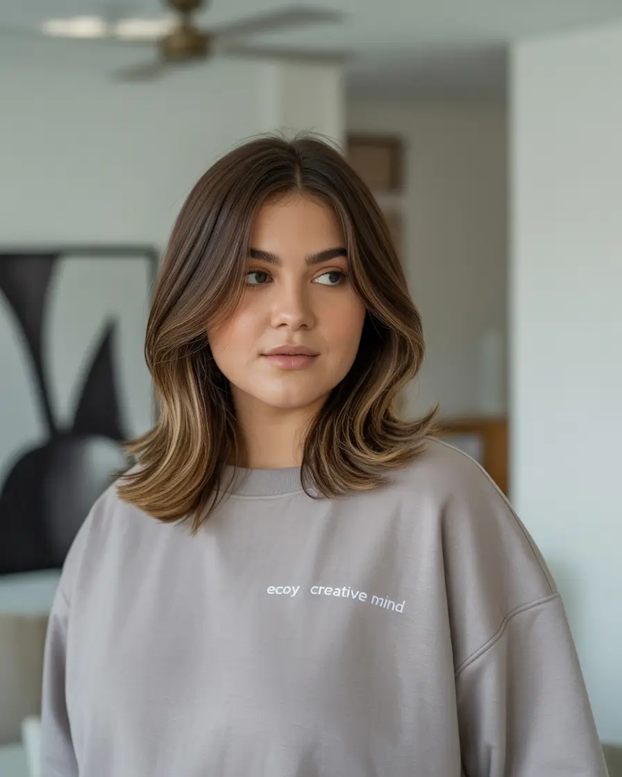 Fall Haircuts for Chubby Faces+Soft Shoulder Lob With Lived-In Color