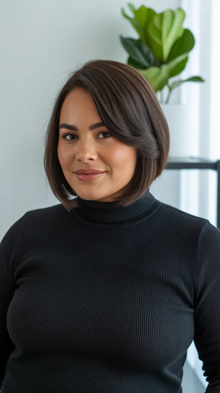 Fall Haircuts for Chubby Faces+Classic Tapered Bob With Glossy Depth