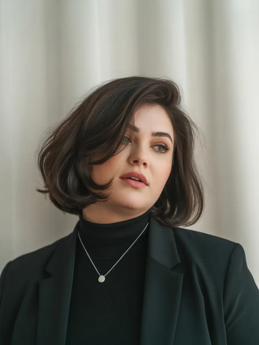 Fall Haircuts for Chubby Faces+Blowout Bob With Elegant Fullness