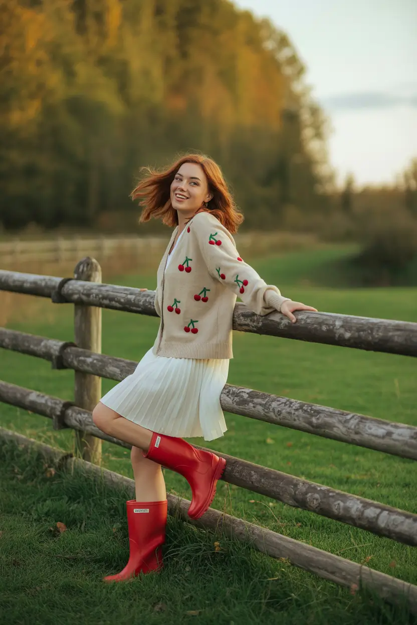cozy fall outfits Cherry Cheer: Countryside Joy