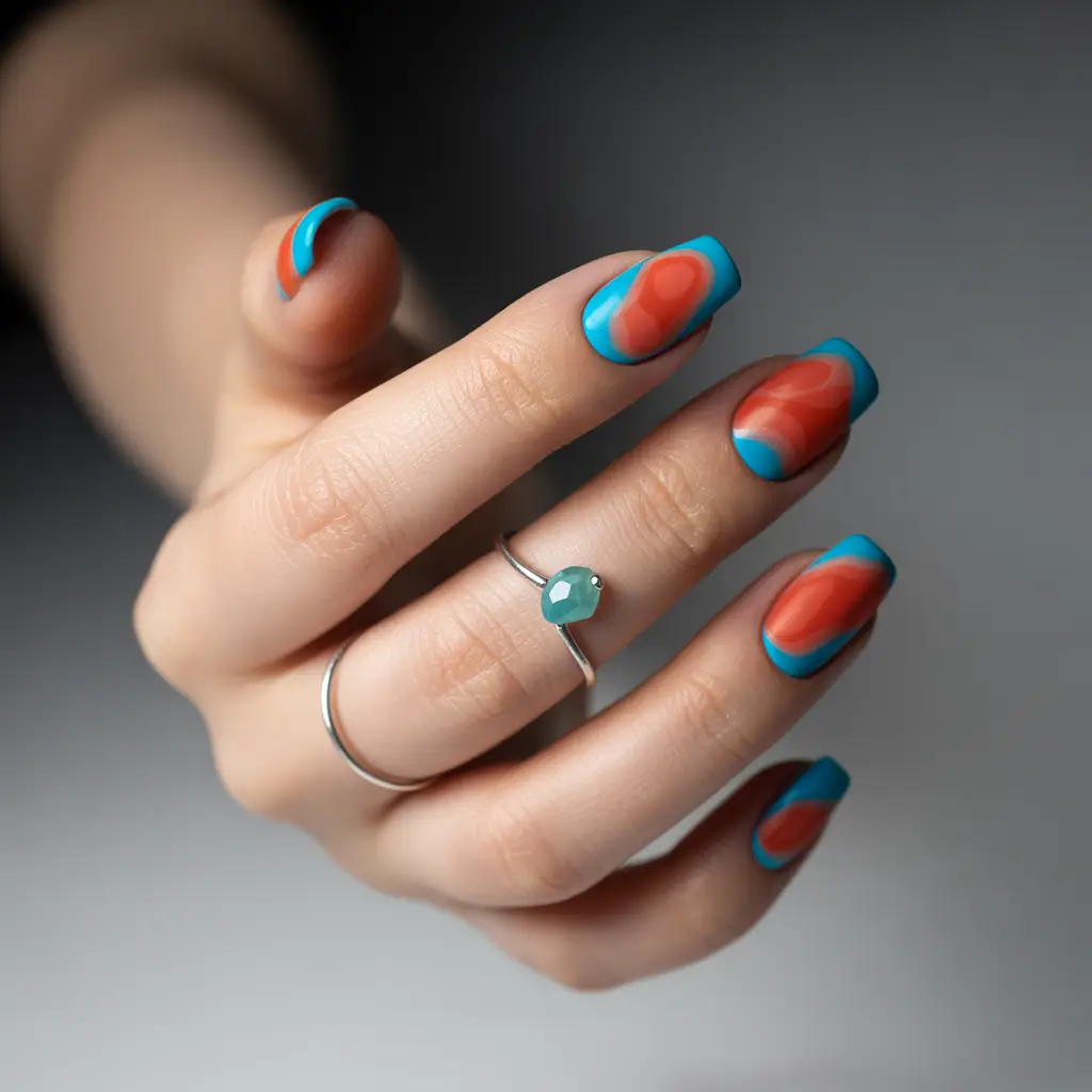 Fall-gel-short-Retro-Teal-&-Terracotta-Waves