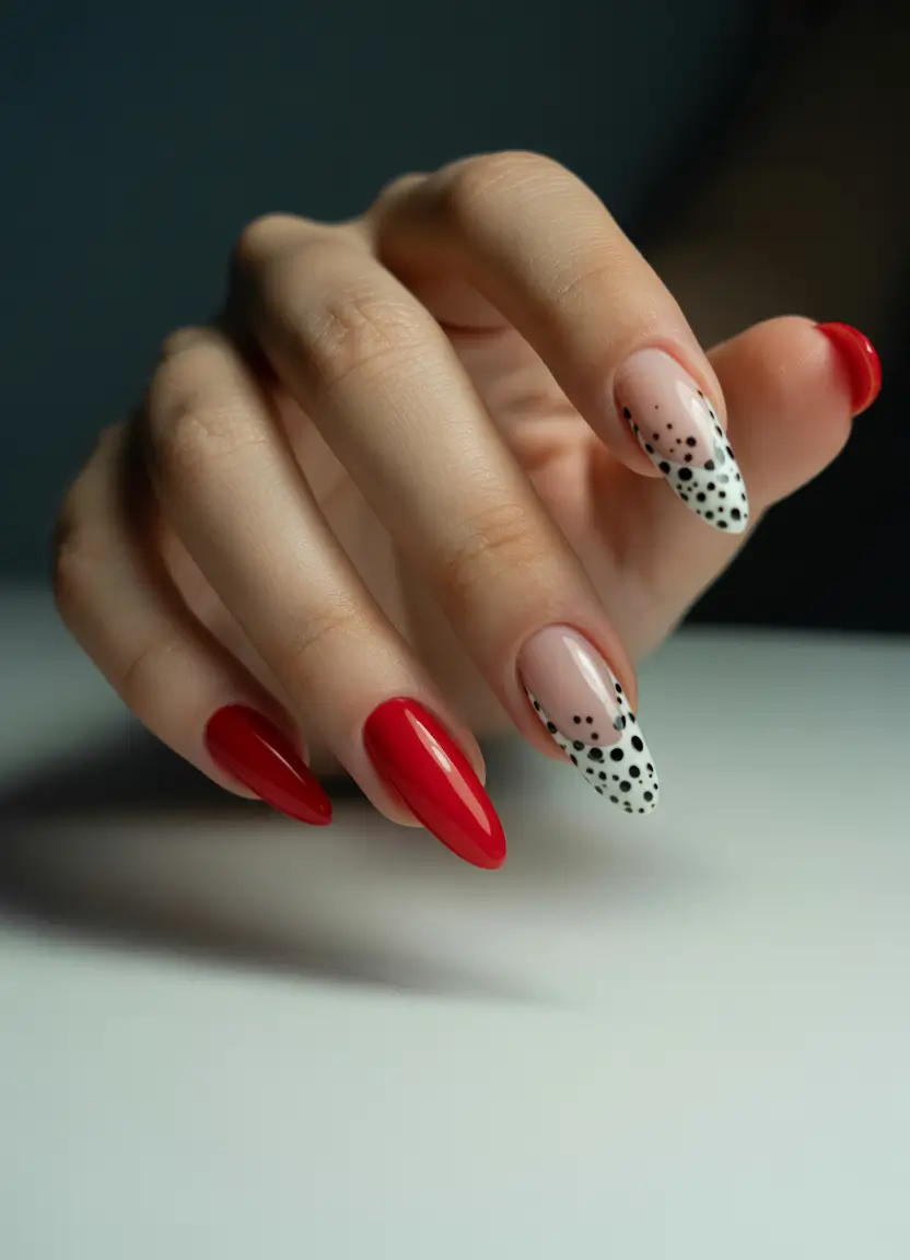 September-nails-color-2025+Red-Tips-Dalmatian-Dot-Drama