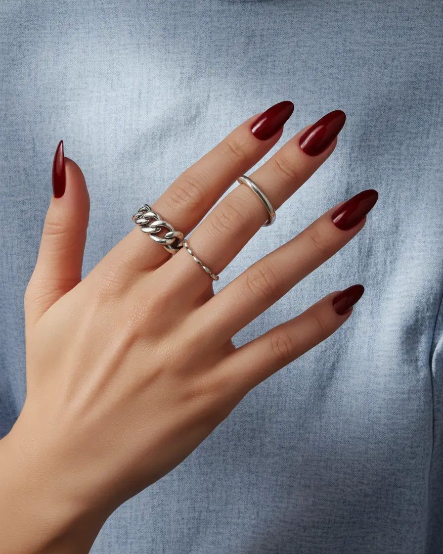 Best-Fall-nail-ideas-Classic-Wine-Red-Almond-Nails