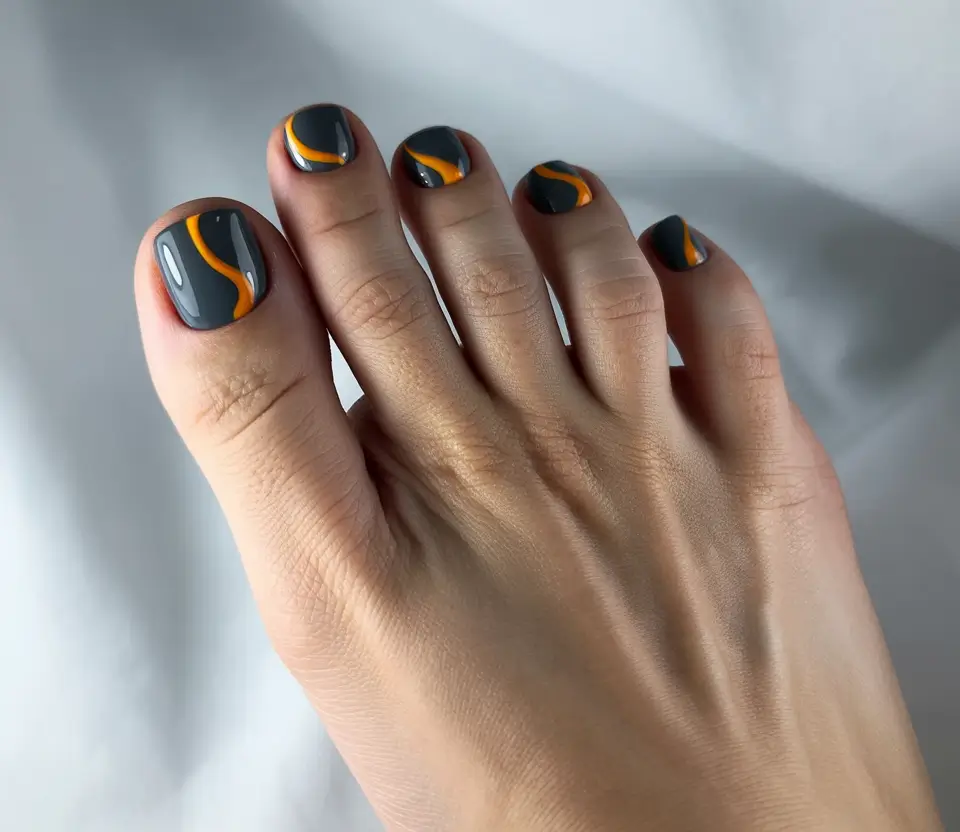 Charcoal Wave Toe Nail Design Early Fall 2025