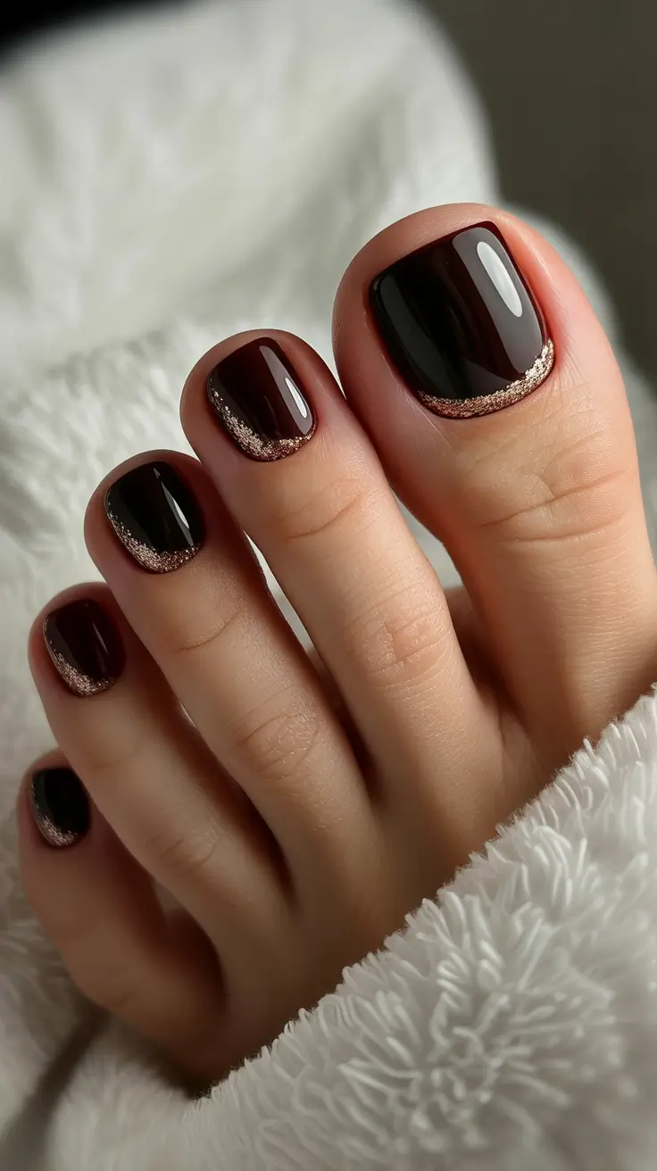 Brown Glitter Cuticle Toe Nail Art Early Fall 2025