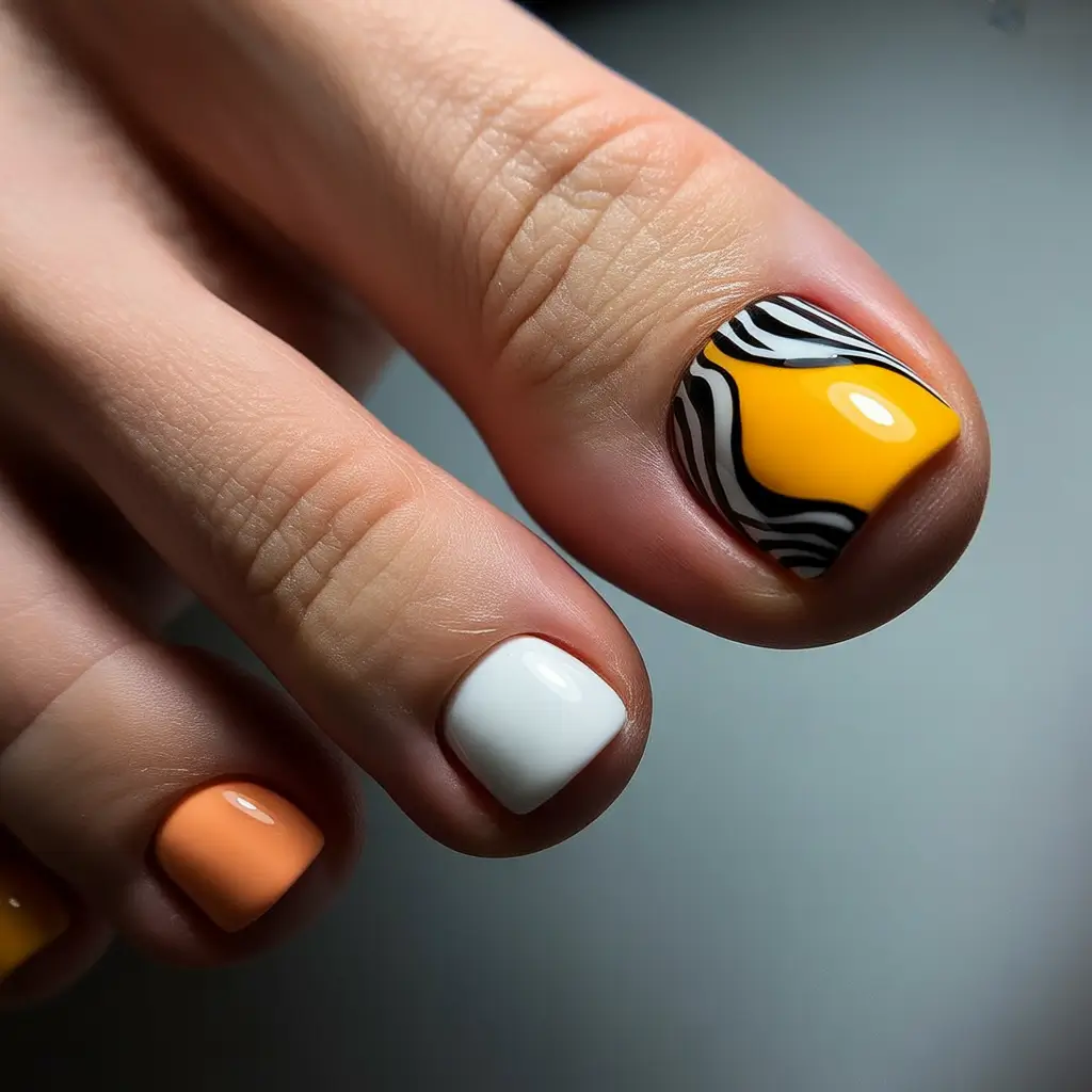 Zebra Yellow Toe Nail Art Early Fall 2025
