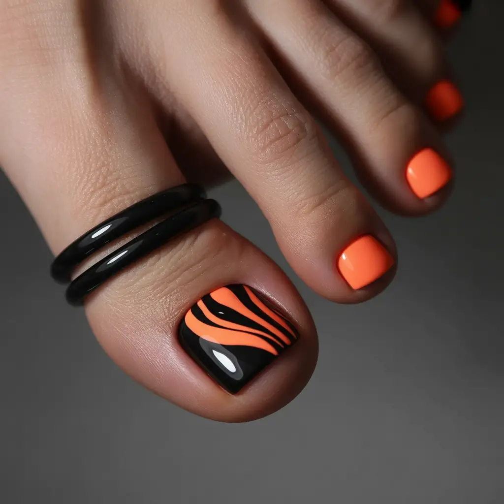 Orange Black Toe Nail Art Early Fall 2025