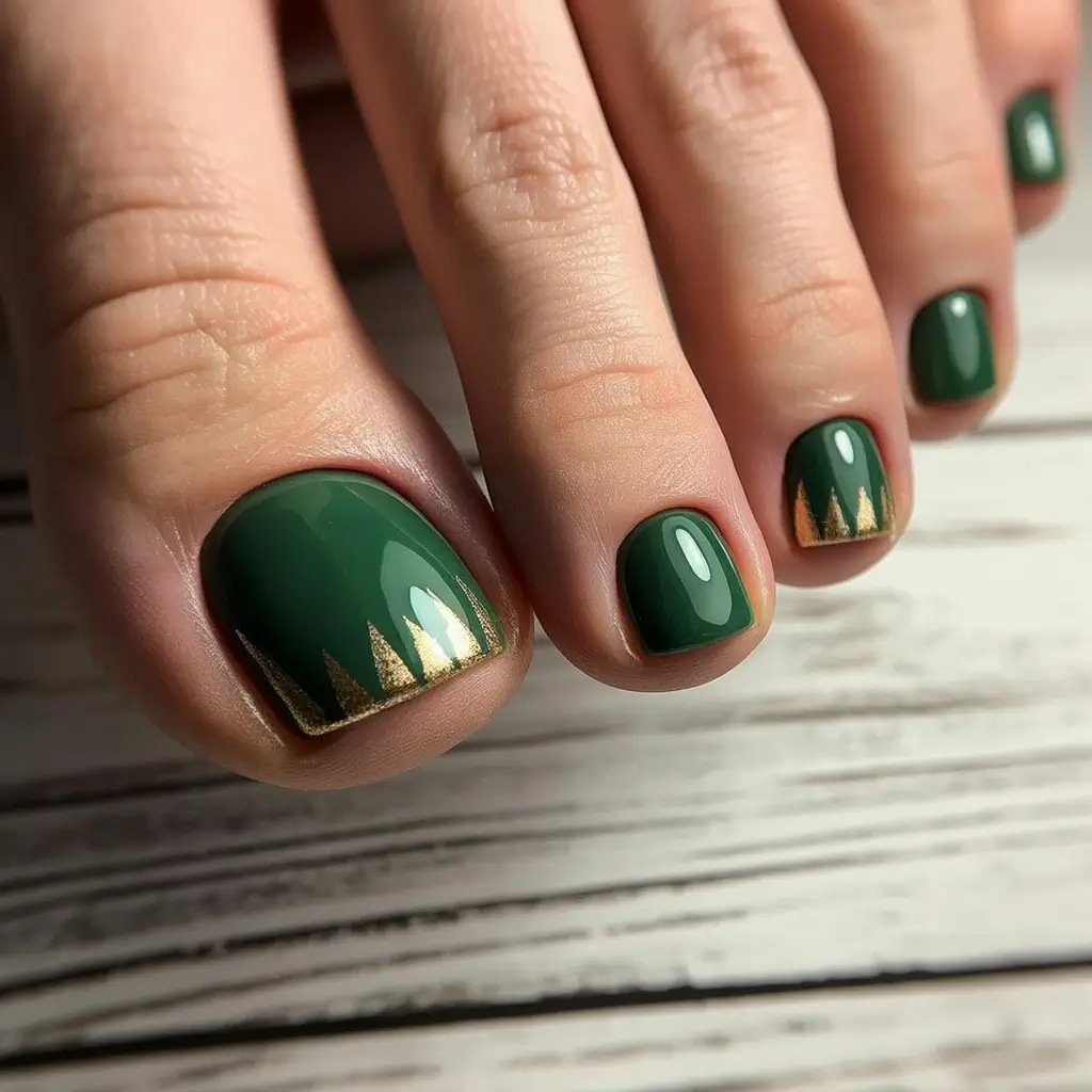 Green Gold Toe Nail Design Early Fall 2025