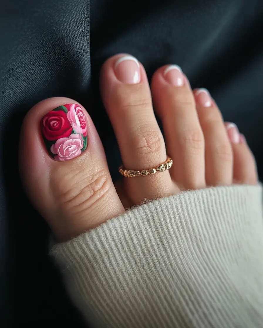 French Rose Toe Nail Art Early Fall 2025