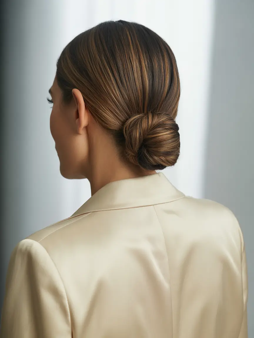fall-hairstyles-for-women-over-40-power-sleek-bun-with-boardroom-mood