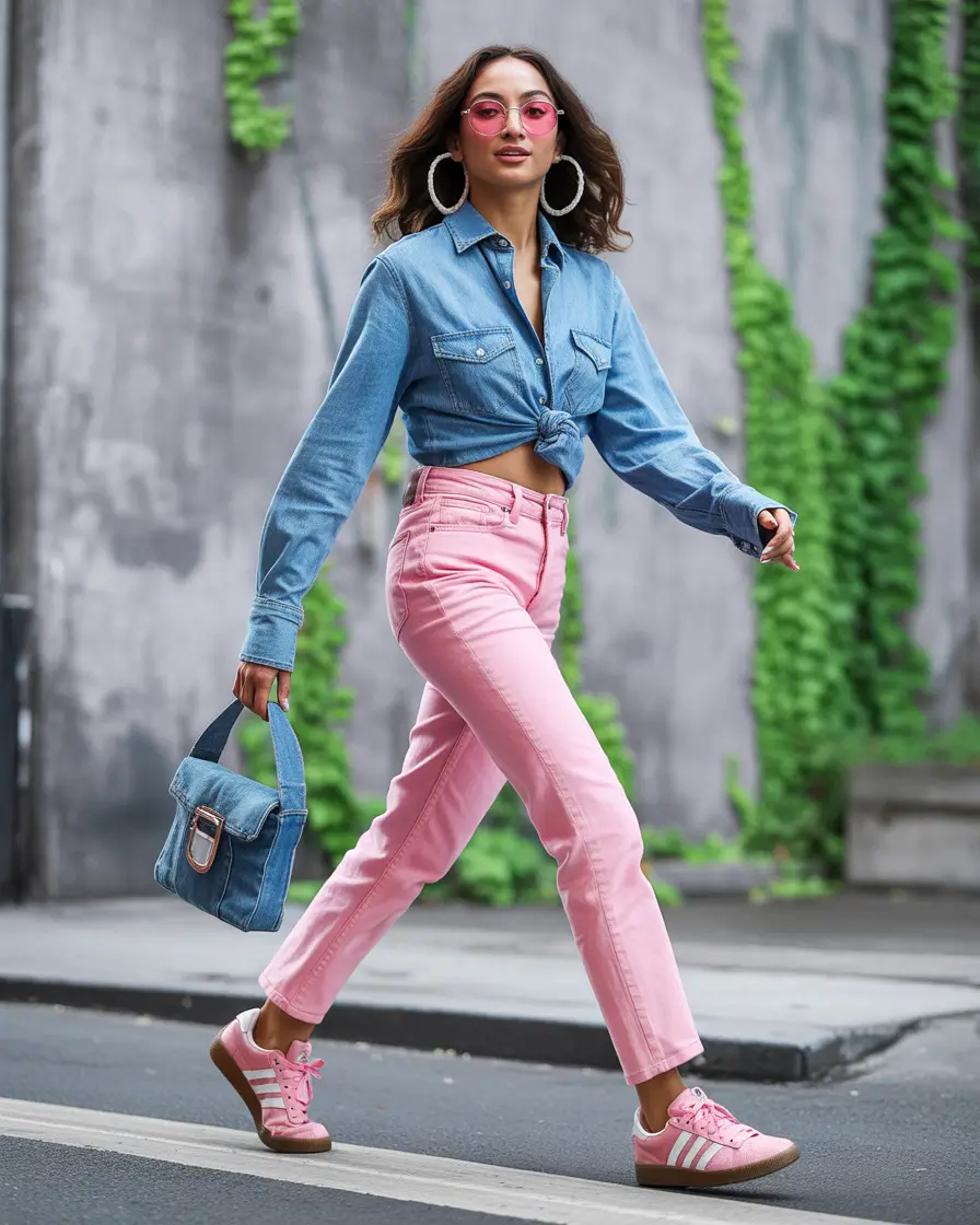 fall outfits with jeans Denim Meets Bubblegum Confidence