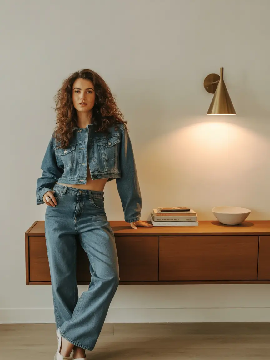 fall outfits with jeans 2025 Denim-on-Denim, But Make It Cropped