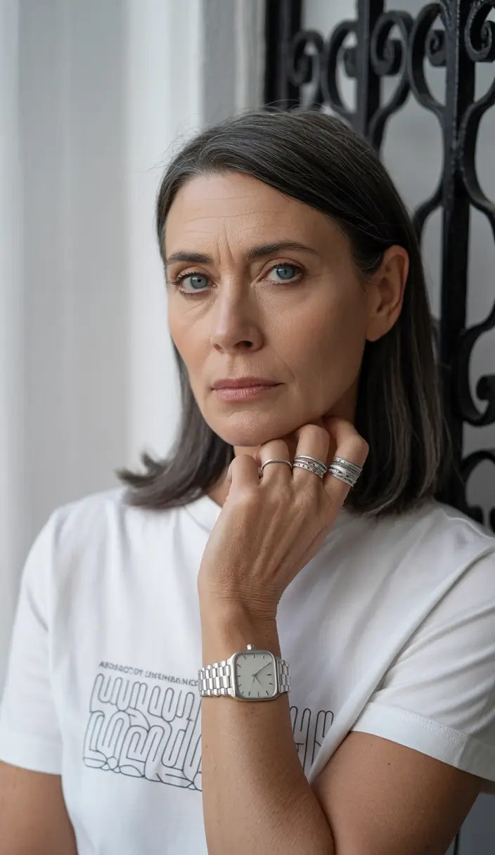 Fall hair color for women over 50 Graphite Chic with Cool-Toned Confidence