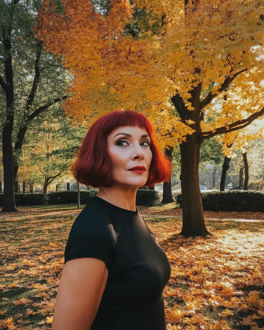 Fall hair color for women over 50 Glossy Burgundy Bob with Classic Sass