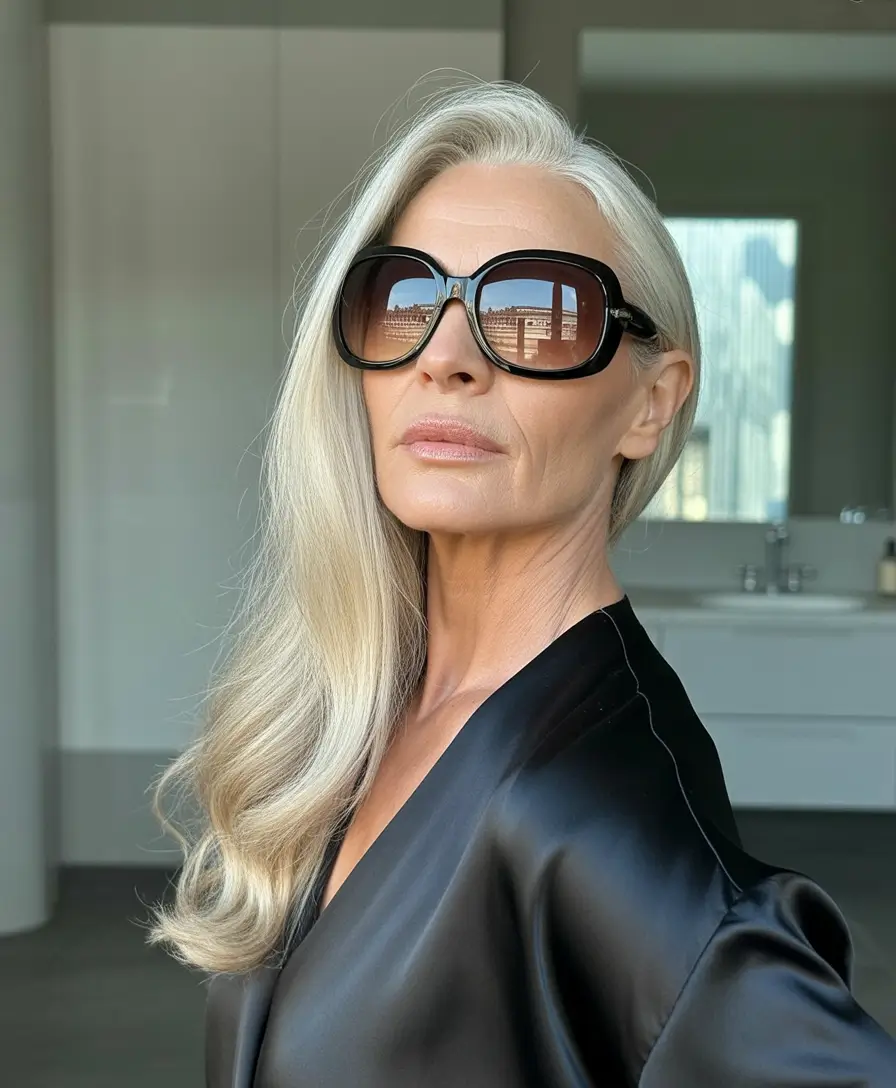 Fall hair color for women over 50 Silver Luxe with a Satin Twist