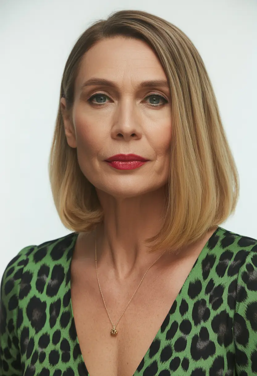 Fall hair color for women over 50 Golden Chestnut Sleek with a Side Part