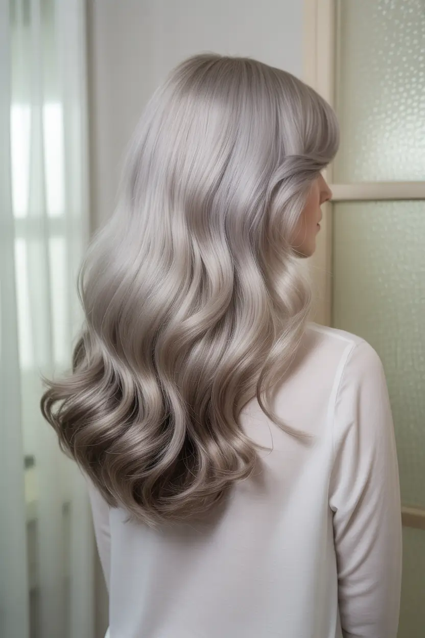 Fall hair color for women over 50 Icy Lavender Silver with Retro Waves