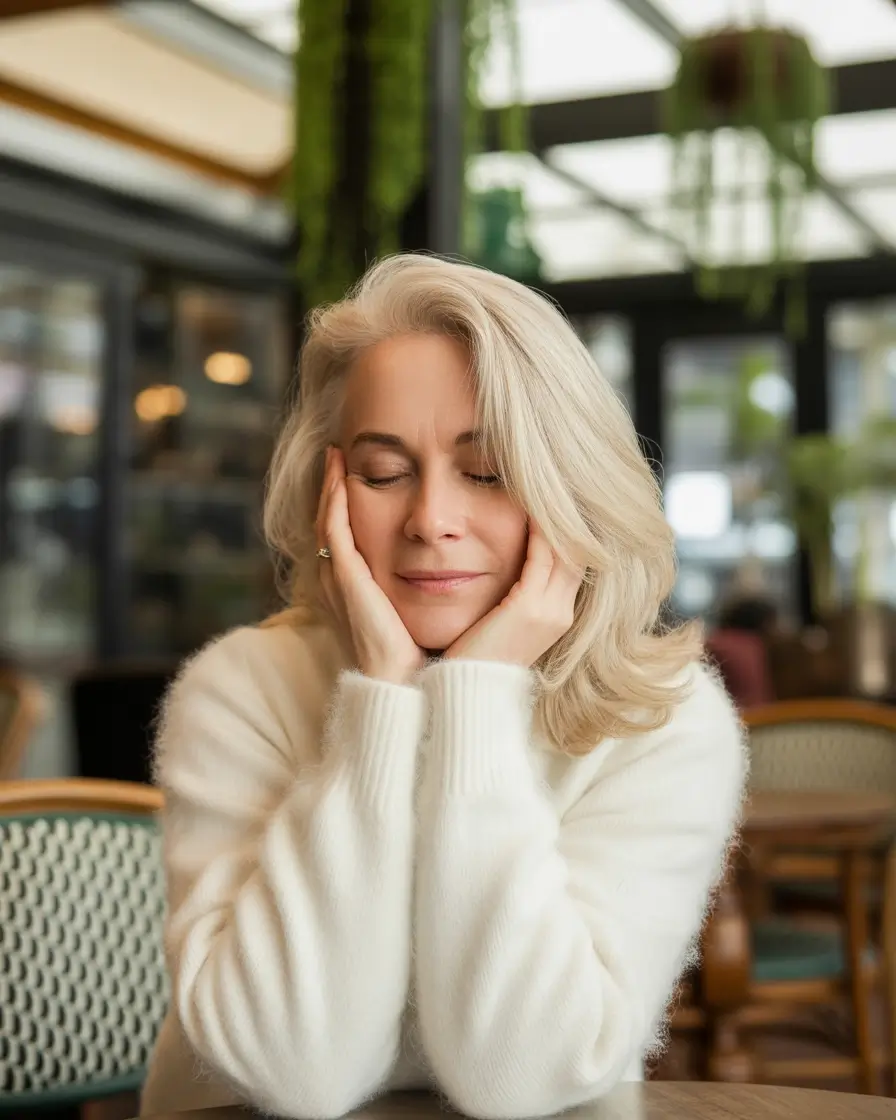 Fall hair color for women over 50 Sunlit Platinum with Fluffy Texture
