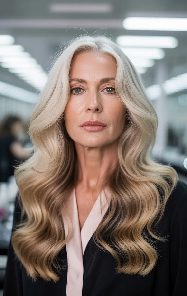 Fall hair color for women over 50 Golden Waves with Pearl Accent
