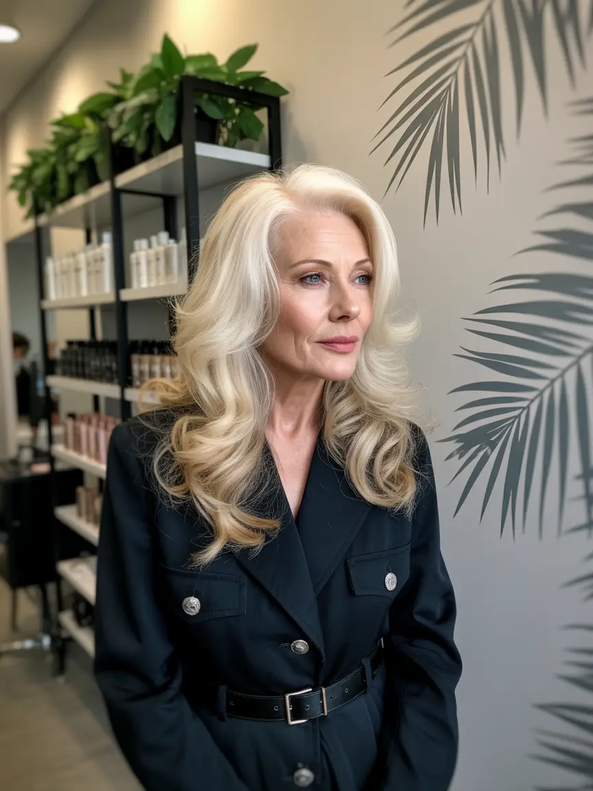 Fall hair color for women over 60 Ivory Blonde with Hollywood Bounce