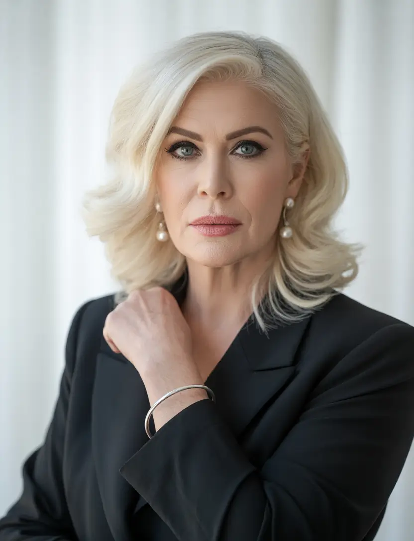Fall hair color for women over 60 Hollywood Blonde with Brushed-Back Waves