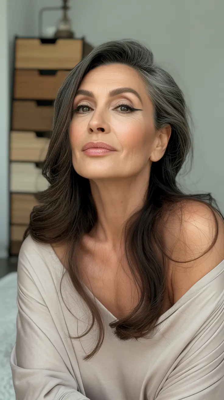 Fall hair color for women over 60 Charcoal Melt with Natural Waves